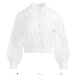 Alice + Olivia Onella Embroidered Button Front Blouse Off White